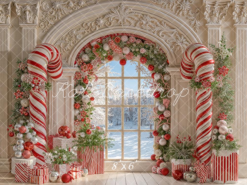 Kate Christmas Candy Cane Arched Window Backdrop Designed by Emetselch - Image 5