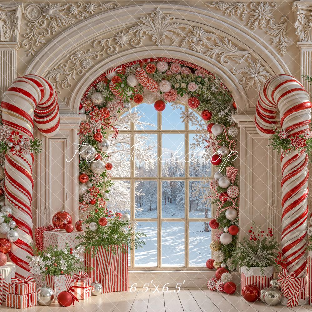 Kate Christmas Candy Cane Arched Window Backdrop Designed by Emetselch - Image 6