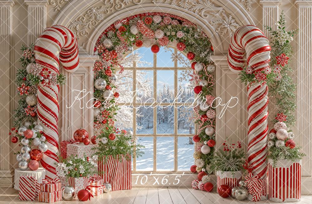 Kate Christmas Candy Cane Arched Window Backdrop Designed by Emetselch - Image 7
