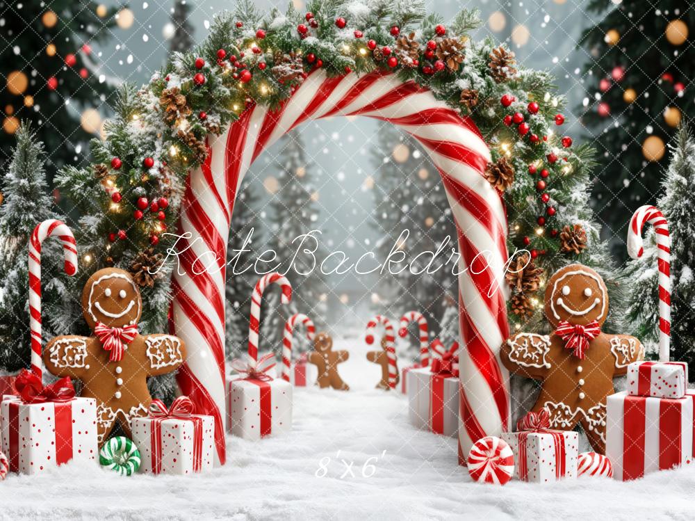 Kate Christmas Candy Cane Gingerbread Fleece Backdrop Designed by Emetselch - Image 3
