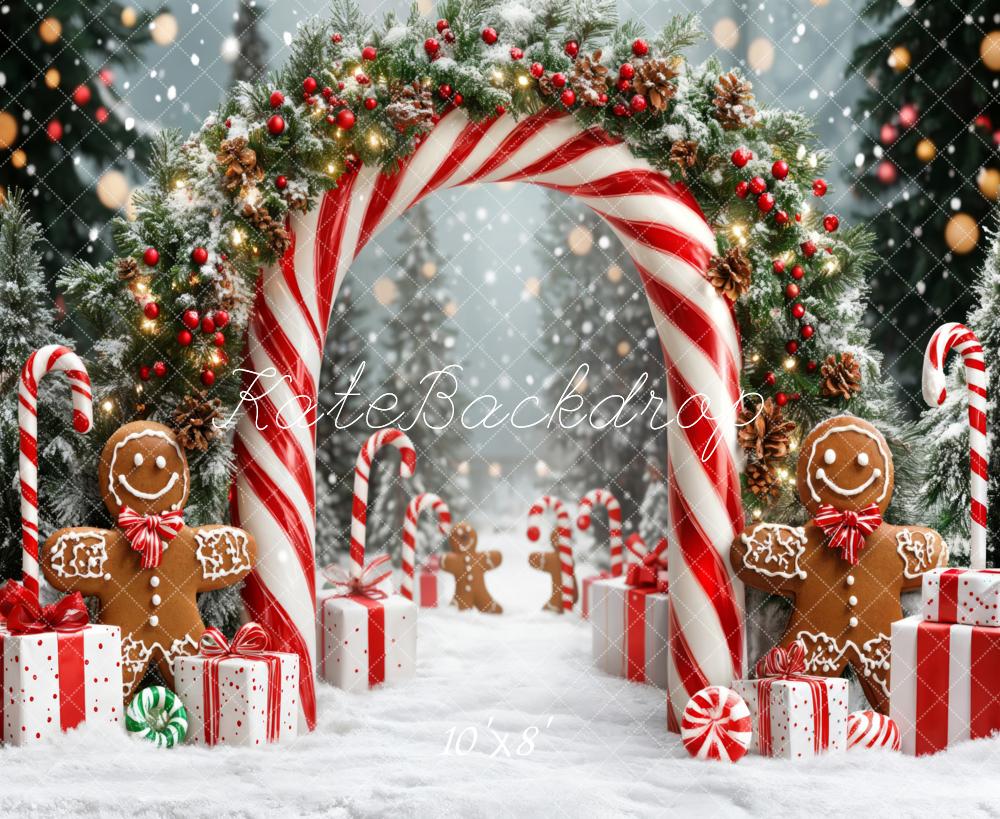 Kate Christmas Candy Cane Gingerbread Fleece Backdrop Designed by Emetselch - Image 4