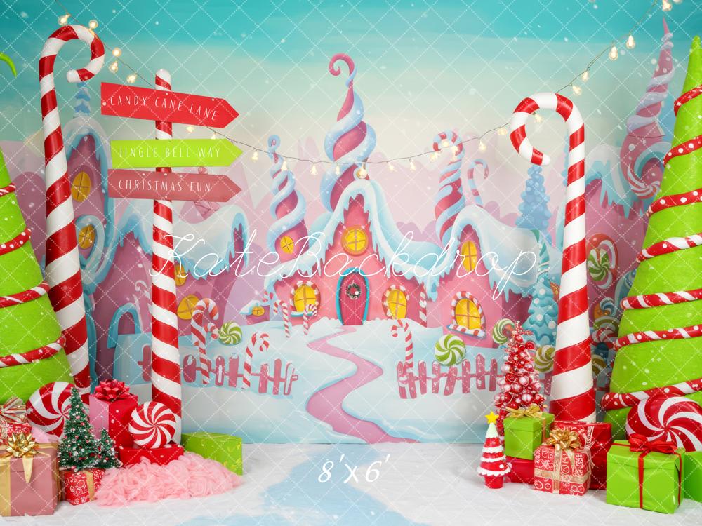 Kate Christmas Candy Cane Gingerbread Houses Backdrop Designed by Patty Robert - Image 3