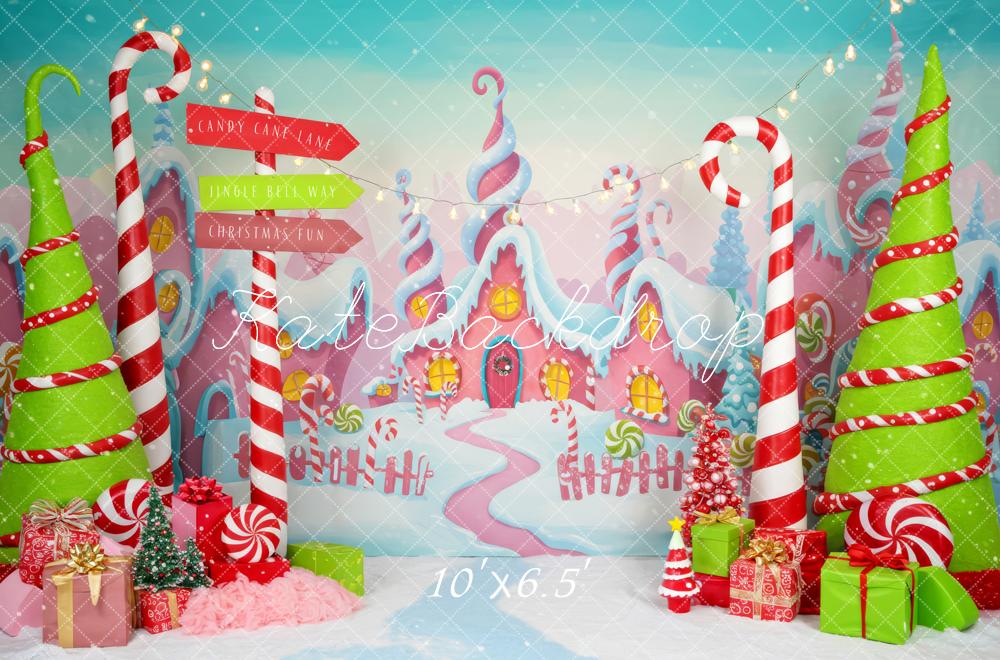 Kate Christmas Candy Cane Gingerbread Houses Backdrop Designed by Patty Robert - Image 4