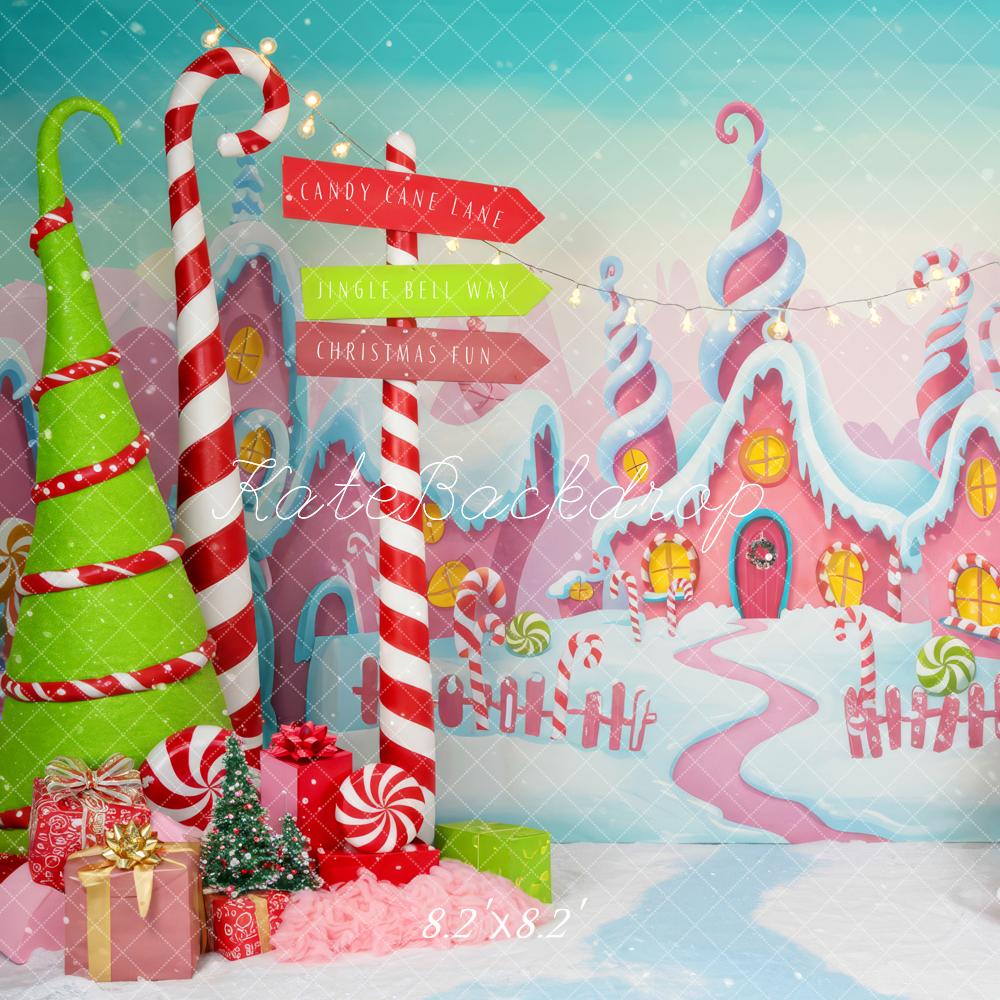 Kate Christmas Candy Cane Gingerbread Houses Backdrop Designed by Patty Robert - Image 5