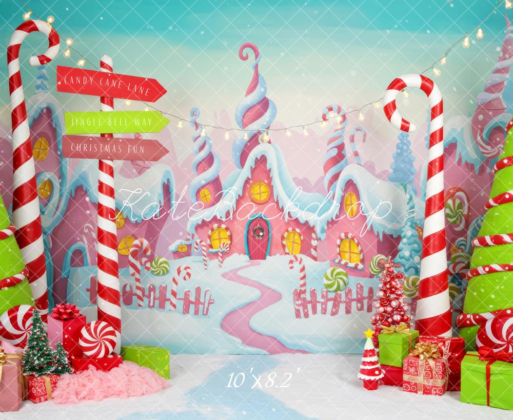 Kate Christmas Candy Cane Gingerbread Houses Backdrop Designed by Patty Robert - Image 6
