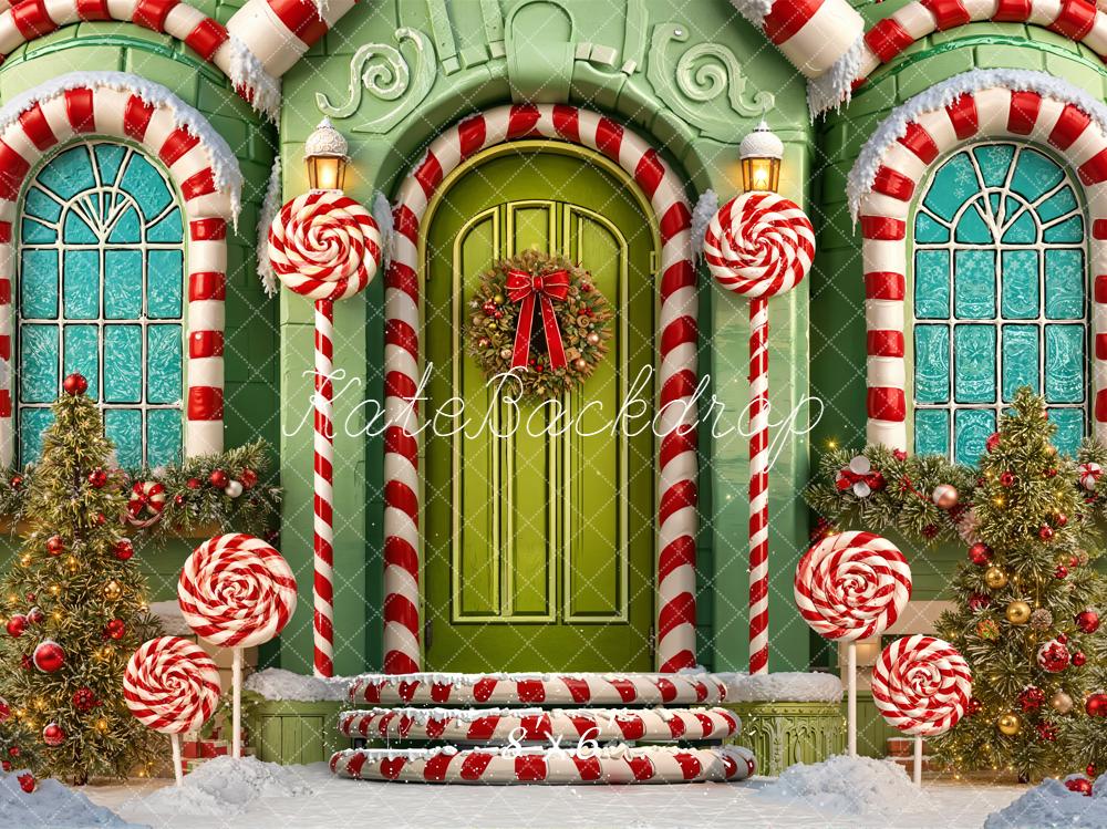 Kate Christmas Candy Cane Lollipops Green House Backdrop Designed by Emetselch - Image 3
