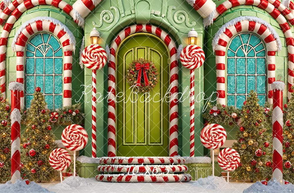 Kate Christmas Candy Cane Lollipops Green House Backdrop Designed by Emetselch - Image 4