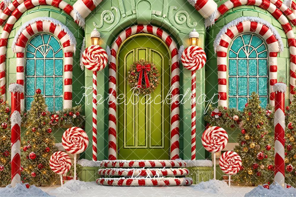 Kate Christmas Candy Cane Lollipops Green House Backdrop Designed by Emetselch - Image 8