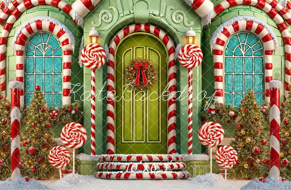 Kate Christmas Candy Cane Lollipops House Fleece Backdrop Designed by Emetselch - Image 2