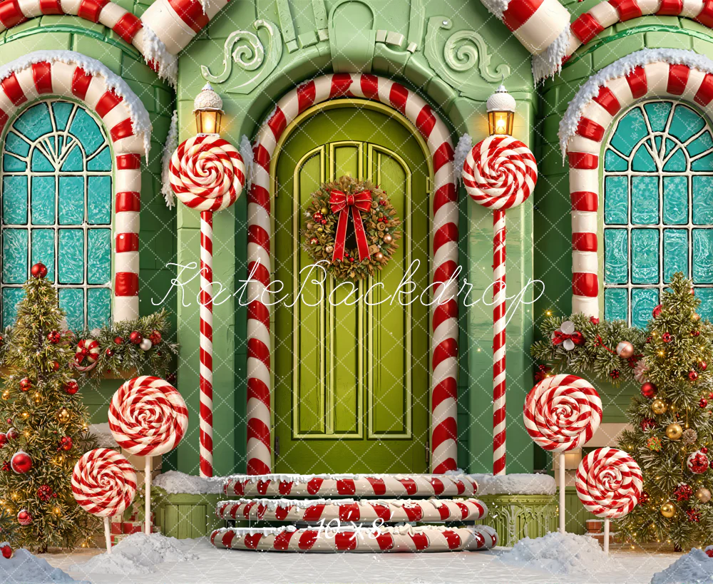 Kate Christmas Candy Cane Lollipops House Fleece Backdrop Designed by Emetselch - Image 3