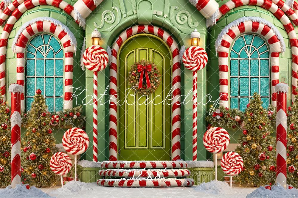 Kate Christmas Candy Cane Lollipops House Fleece Backdrop Designed by Emetselch - Image 4
