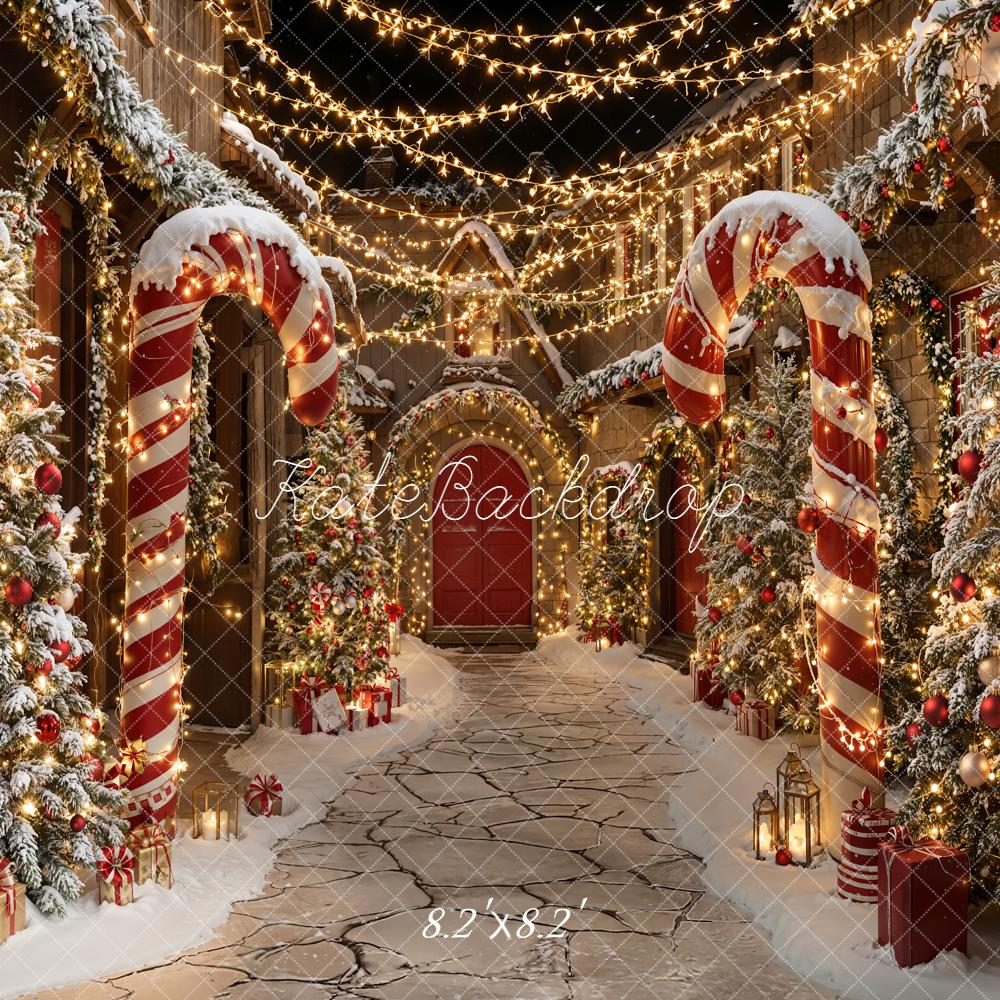 Kate Christmas Candy Cane Snowy Path Trees Backdrop Designed by Emetselch - Image 5