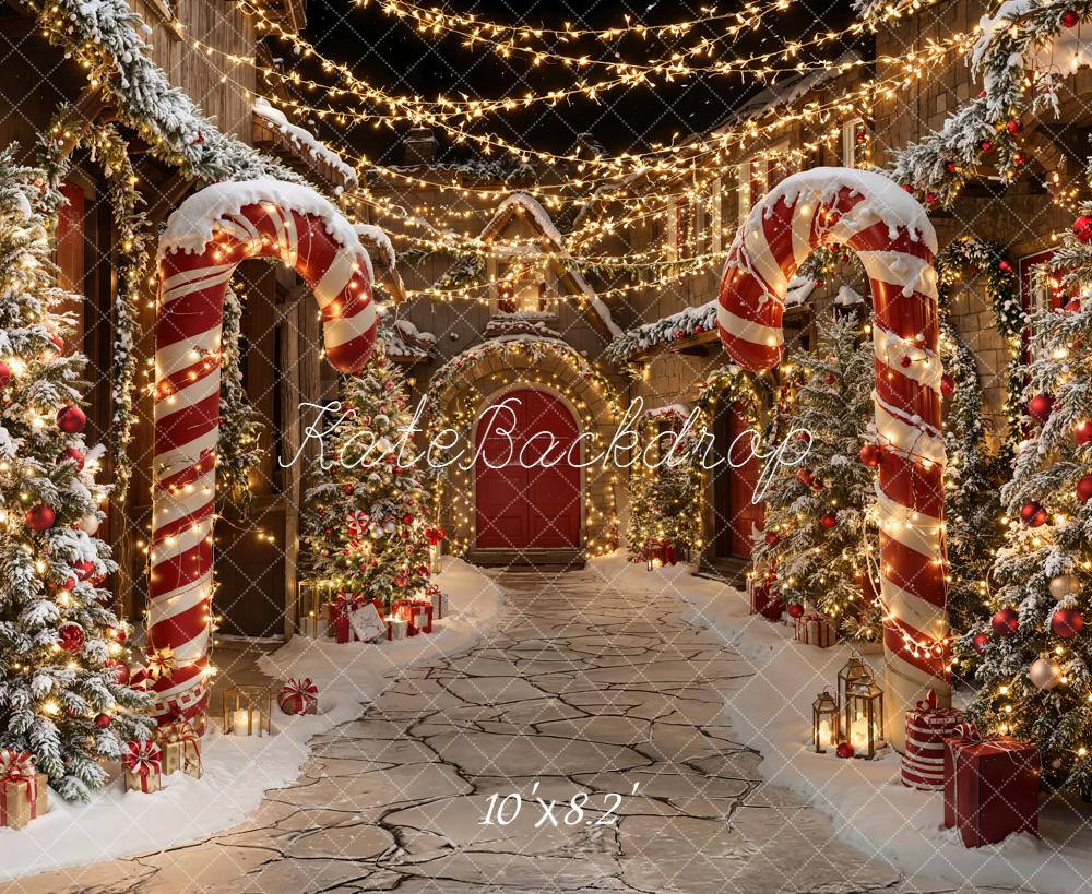 Kate Christmas Candy Cane Snowy Path Trees Backdrop Designed by Emetselch - Image 6
