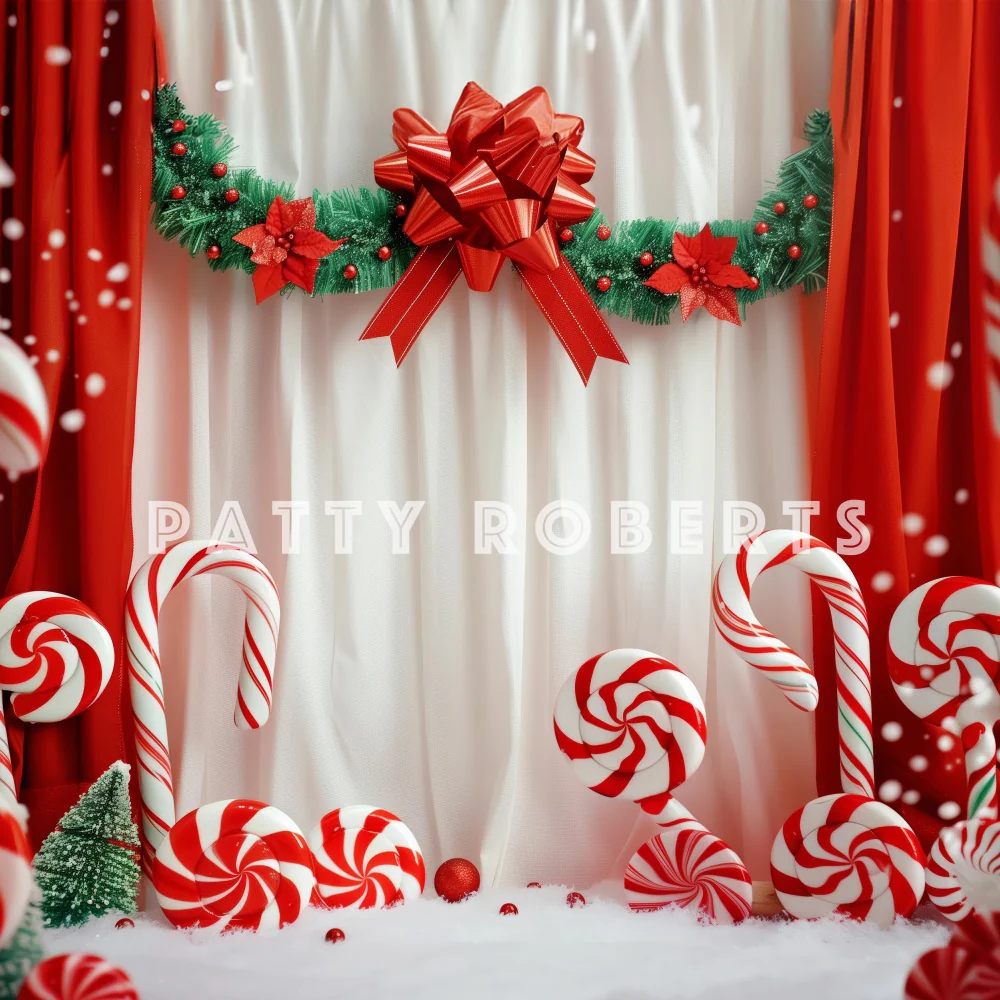 Kate Christmas Candy Canes Red Curtains Backdrop Designed by Patty Robert - Image 2