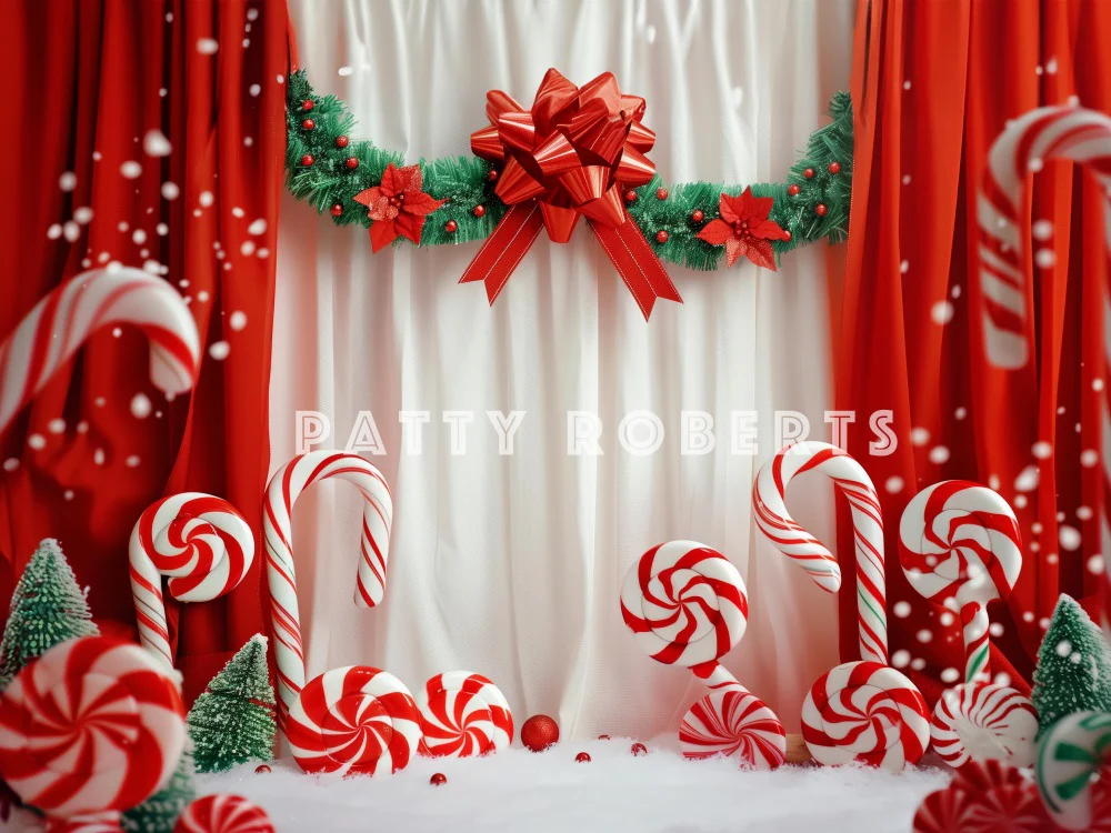 Kate Christmas Candy Canes Red Curtains Backdrop Designed by Patty Robert - Image 3