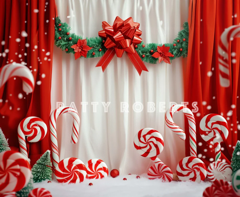 Kate Christmas Candy Canes Red Curtains Backdrop Designed by Patty Robert - Image 5