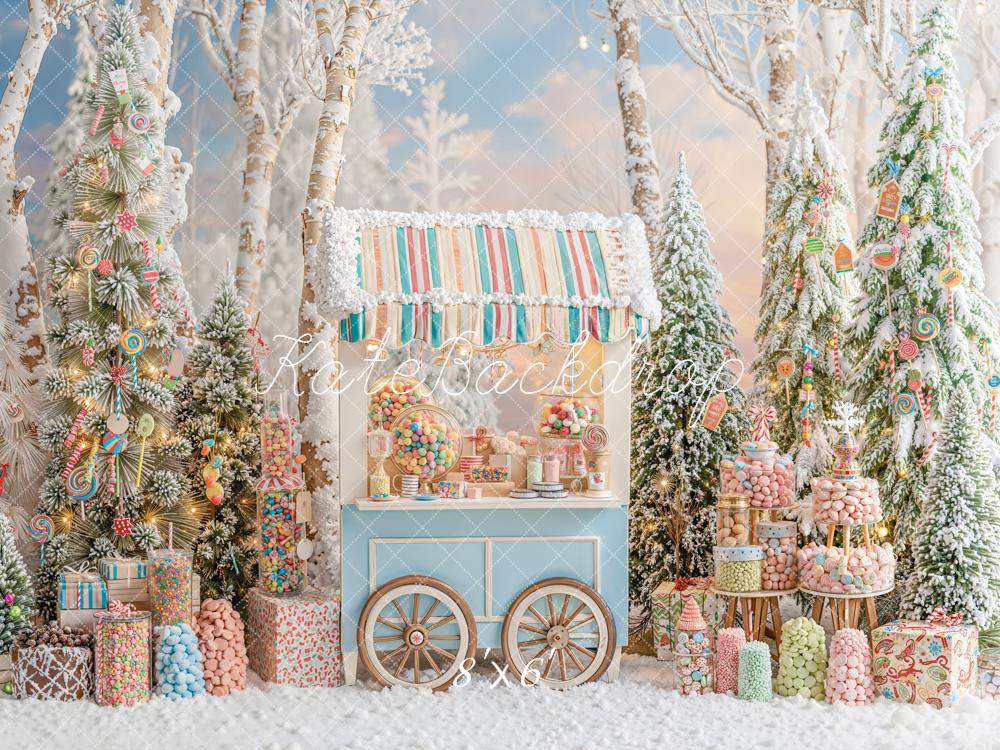 Kate Christmas Candy Forest Snowy Trees Backdrop Designed by Emetselch - Image 3