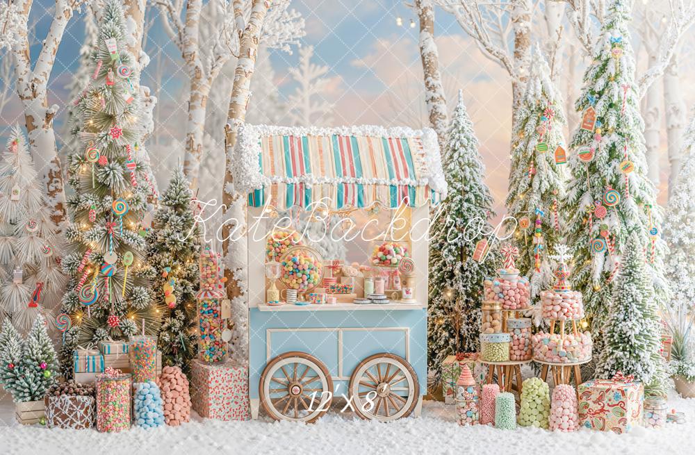 Kate Christmas Candy Forest Snowy Trees Backdrop Designed by Emetselch - Image 8
