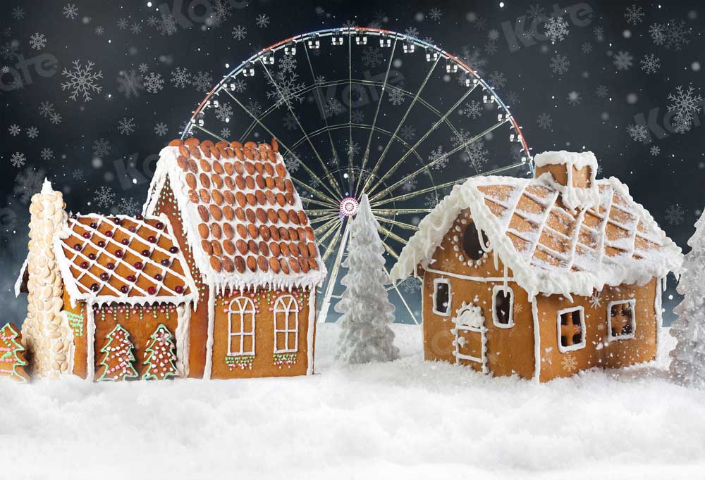 Kate Christmas Candy House Backdrop Ferris Wheel for Photography
