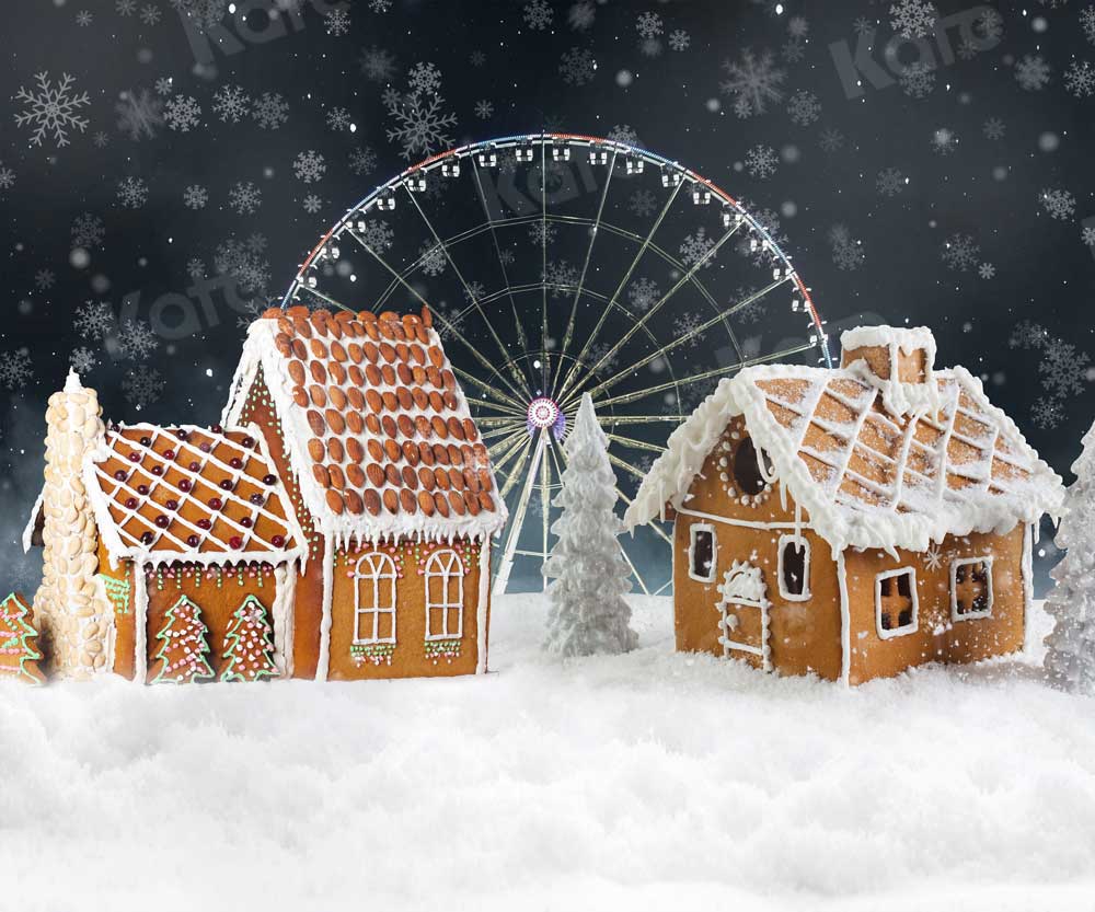 Kate Christmas Candy House Backdrop Ferris Wheel for Photography - Image 2