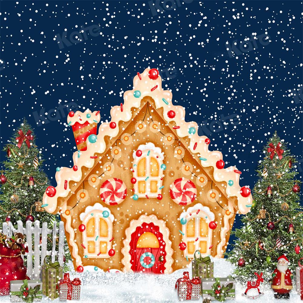 Kate Christmas Candy House Snow Backdrop for Photography - Image 2