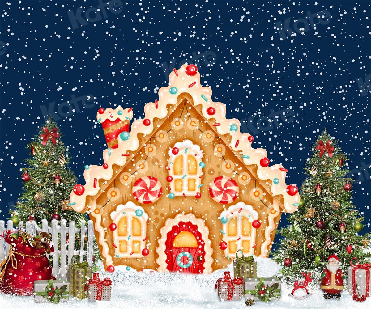 Kate Christmas Candy House Snow Backdrop for Photography - Image 3