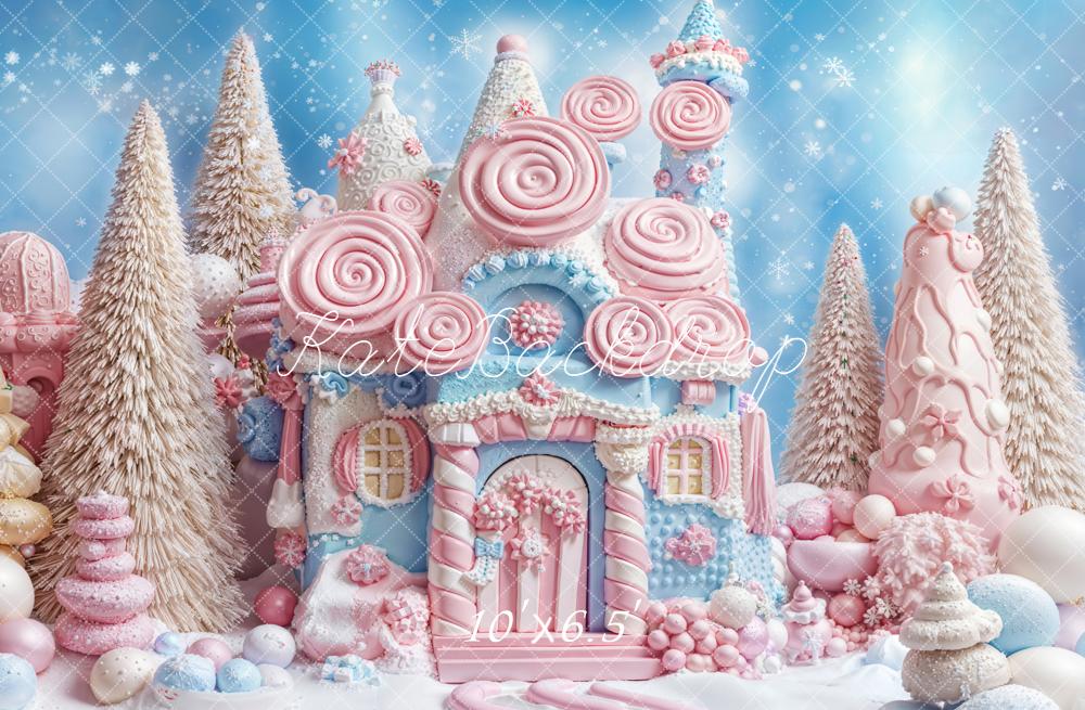 Kate Christmas Candy House Trees Snowflakes Backdrop Designed by Emetselch - Image 4