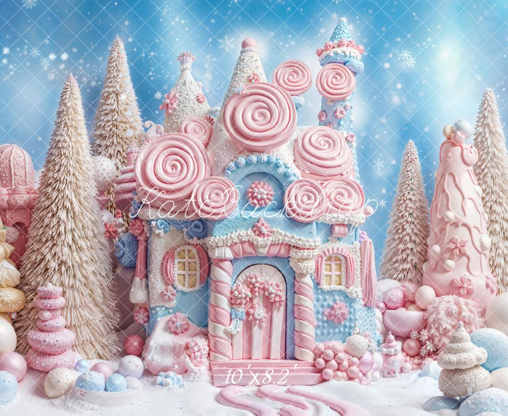 Kate Christmas Candy House Trees Snowflakes Backdrop Designed by Emetselch - Image 6
