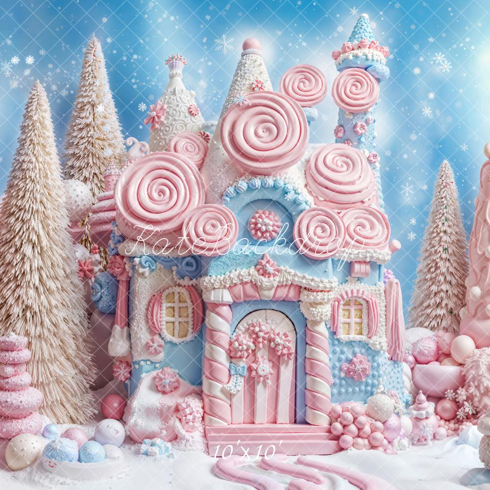 Kate Christmas Candy House Trees Snowflakes Backdrop Designed by Emetselch - Image 7