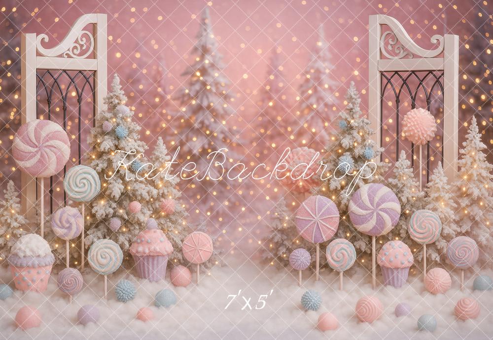 Kate Christmas Candy Lollipops Trees Pink Backdrop Designed by Ashley Paul - Image 2