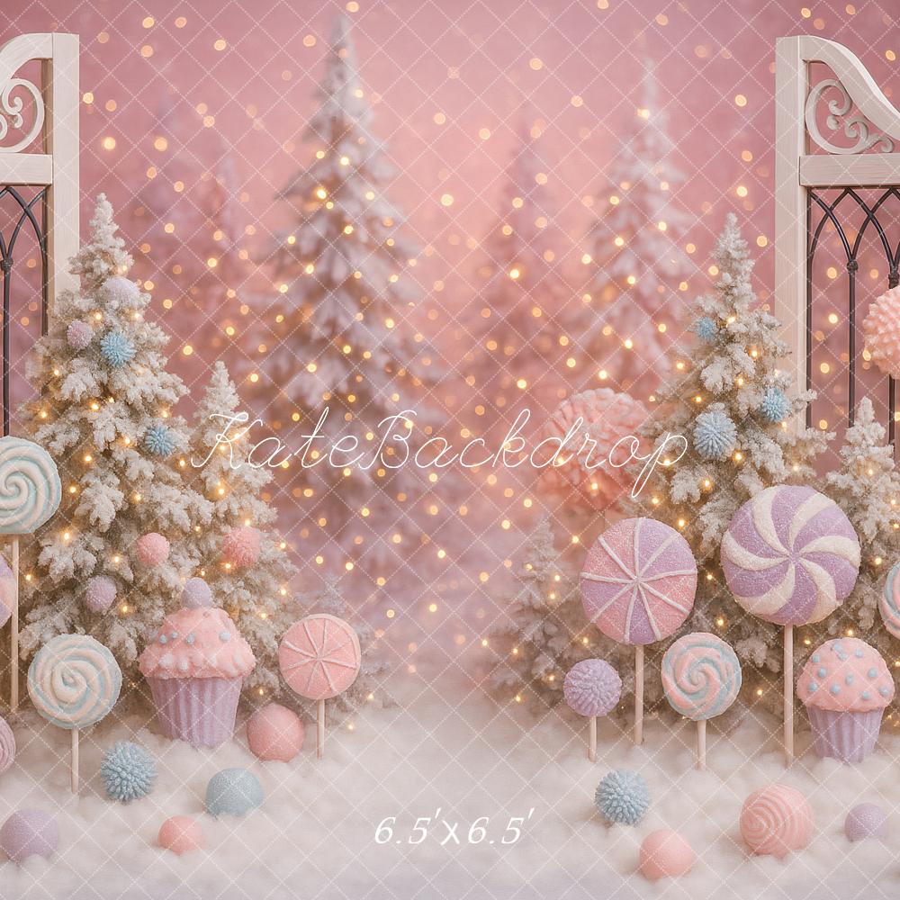 Kate Christmas Candy Lollipops Trees Pink Backdrop Designed by Ashley Paul - Image 4