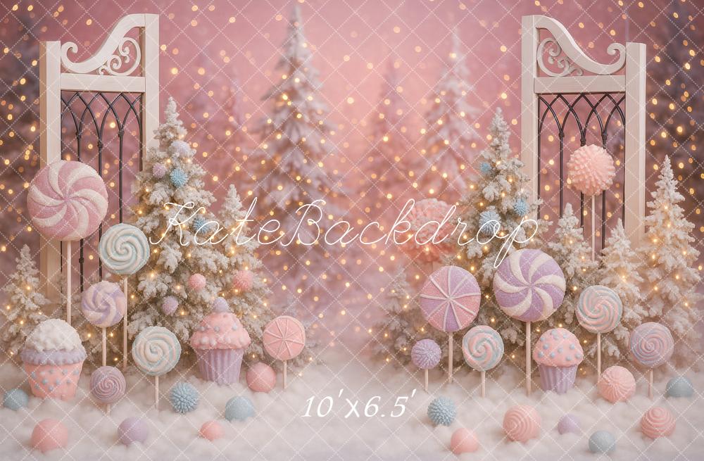 Kate Christmas Candy Lollipops Trees Pink Backdrop Designed by Ashley Paul - Image 6