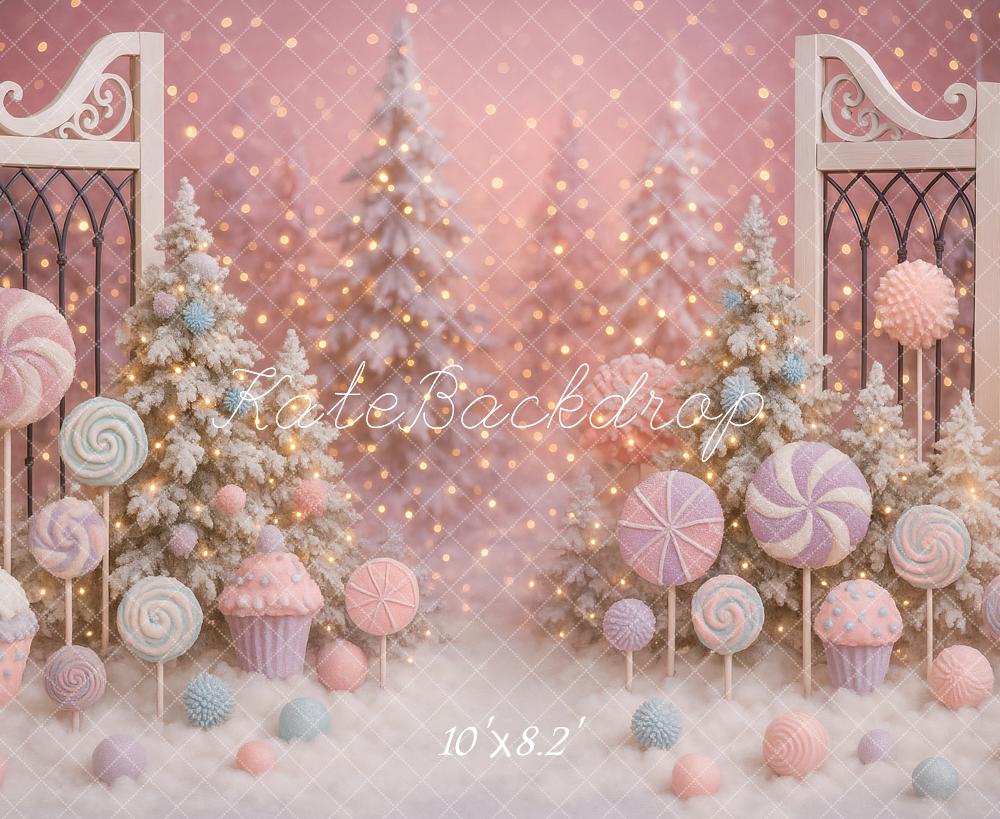 Kate Christmas Candy Lollipops Trees Pink Backdrop Designed by Ashley Paul - Image 8