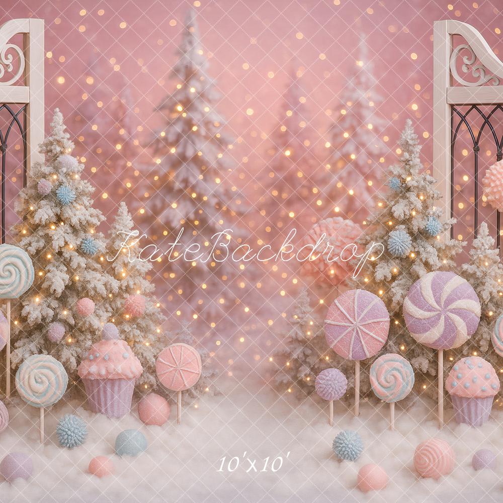 Kate Christmas Candy Lollipops Trees Pink Backdrop Designed by Ashley Paul - Image 9