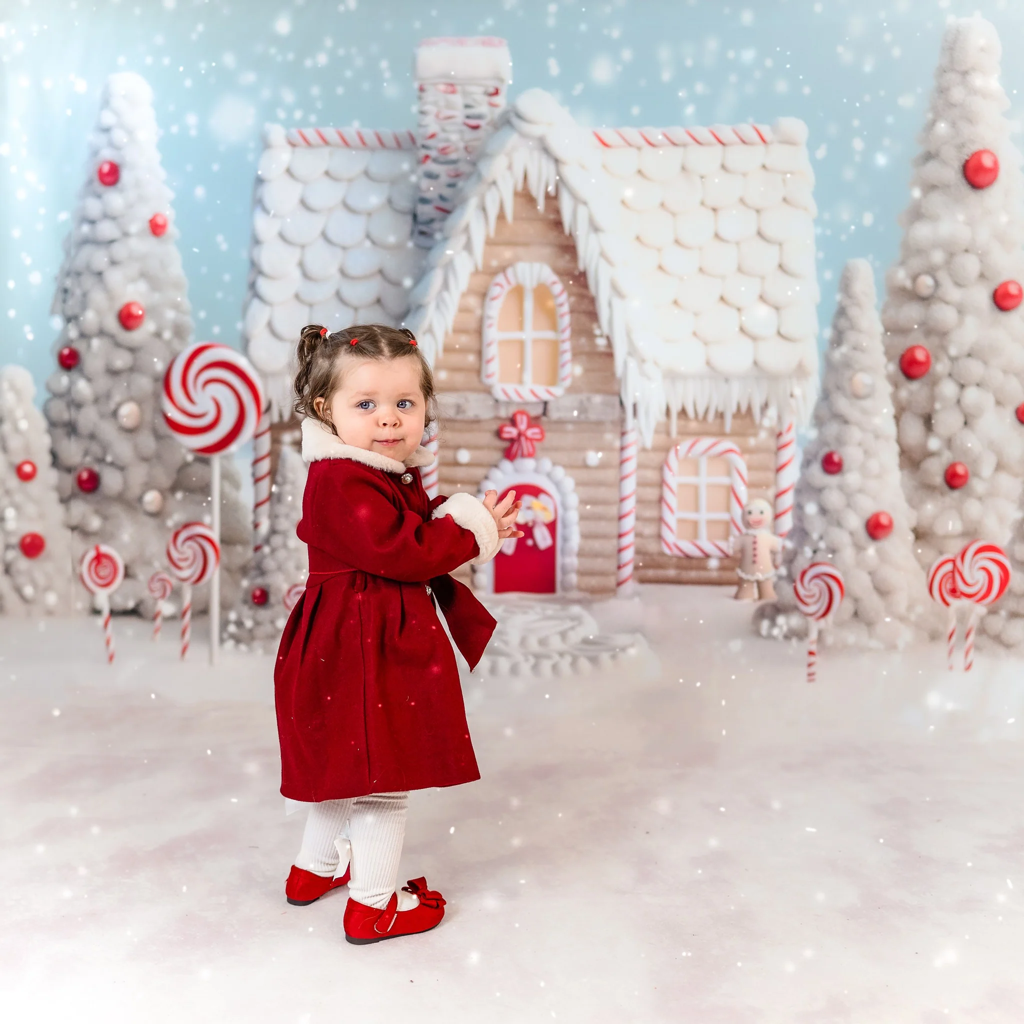 Kate Christmas Candy Snow House Backdrop+White Snow Floor Backdrop - Image 3