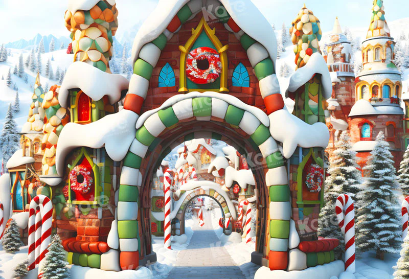 Kate Christmas Candy Snow Street Backdrop for Photography - Image 2
