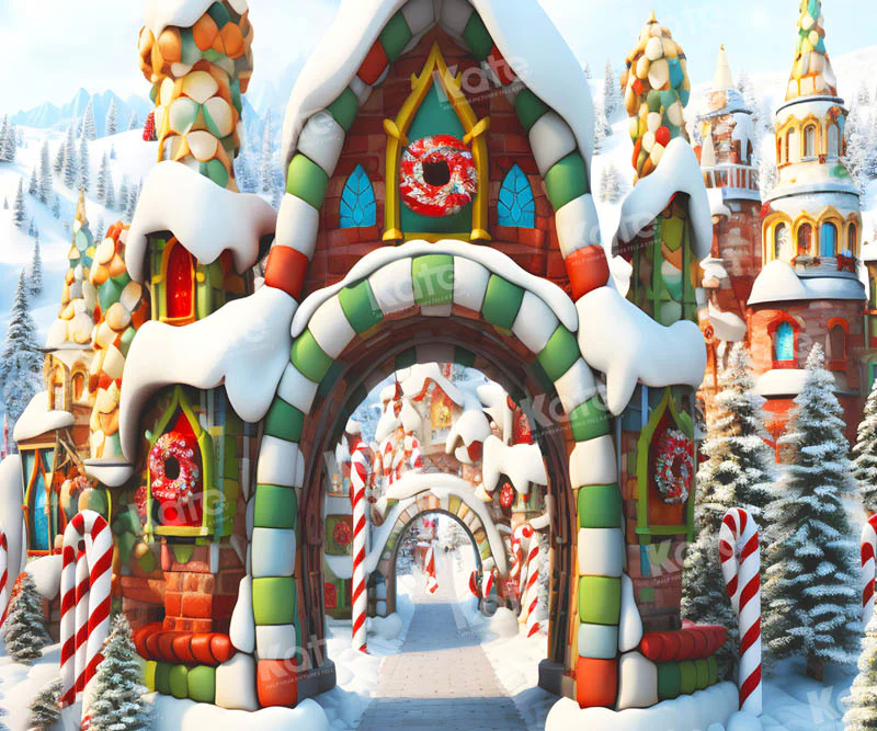 Kate Christmas Candy Snow Street Backdrop for Photography - Image 4