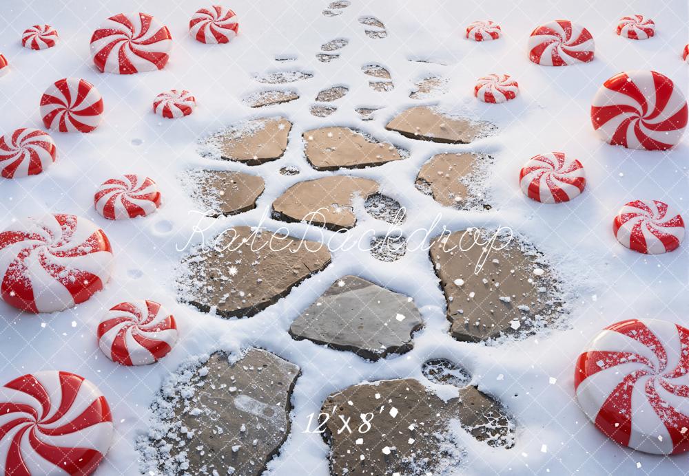 Kate Christmas Candy Snowy Path Fleece Backdrop Designed by Kate Image - Image 4