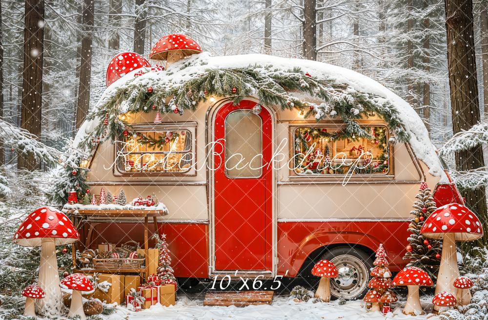 Kate Christmas Caravan Forest Mushrooms Fleece Backdrop Designed by Emetselch - Image 2