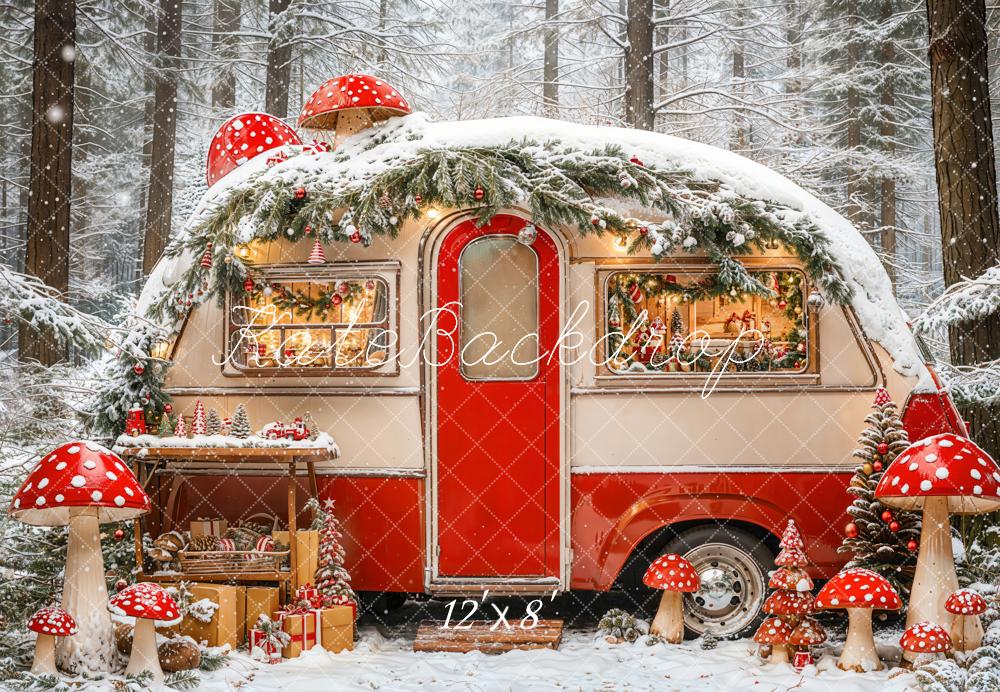 Kate Christmas Caravan Forest Mushrooms Fleece Backdrop Designed by Emetselch - Image 4