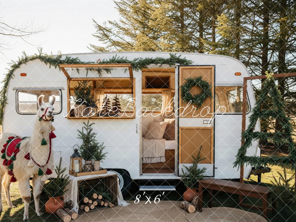 Kate Christmas Caravan Llama Greenery Backdrop Designed by Patty Robert - Image 3
