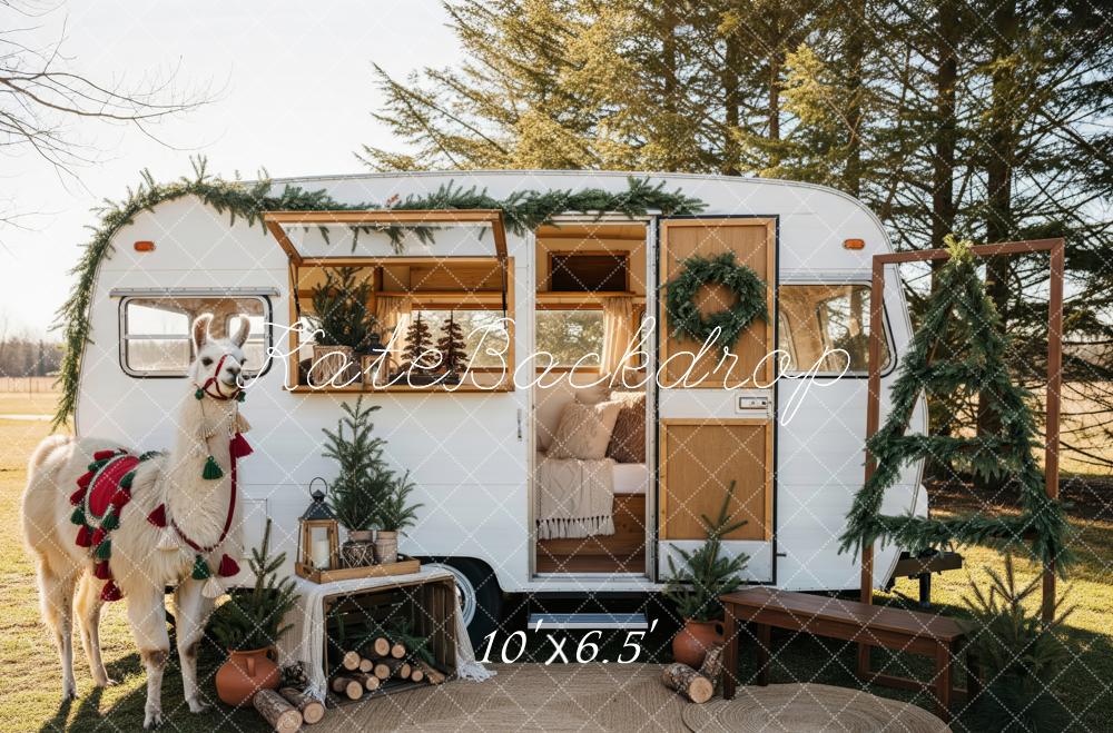 Kate Christmas Caravan Llama Greenery Backdrop Designed by Patty Robert - Image 4