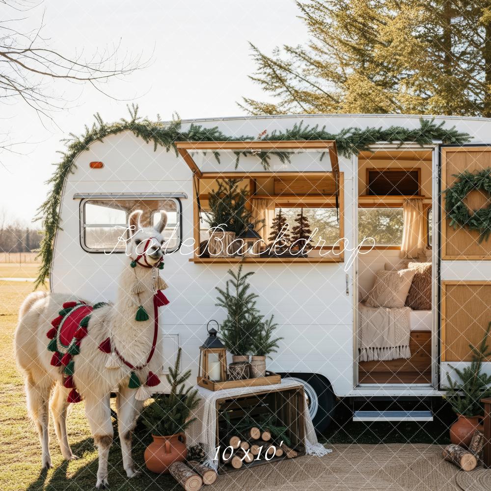 Kate Christmas Caravan Llama Greenery Backdrop Designed by Patty Robert - Image 7