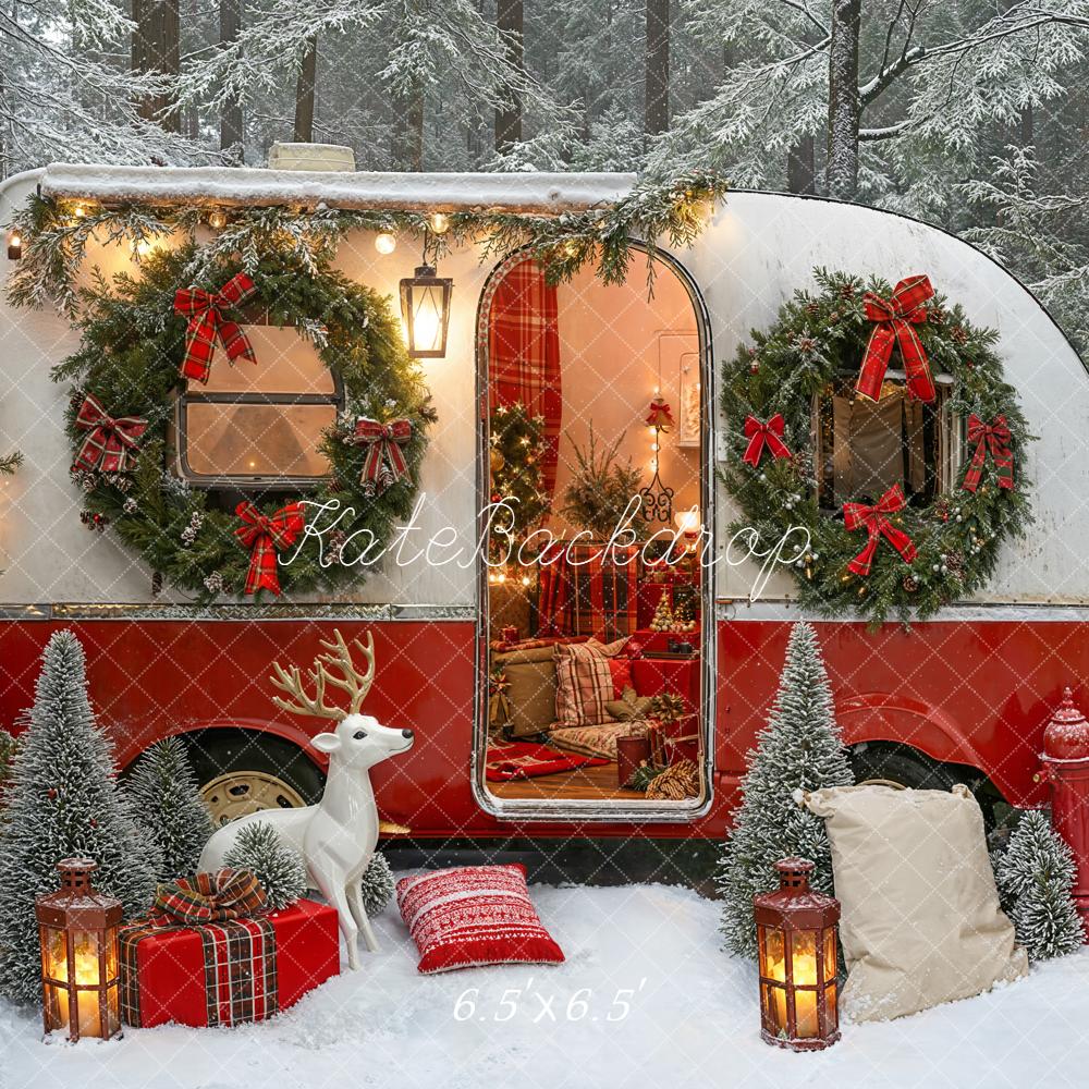 Kate Christmas Caravan Reindeer Presents Snow Backdrop Designed by Emetselch - Image 2