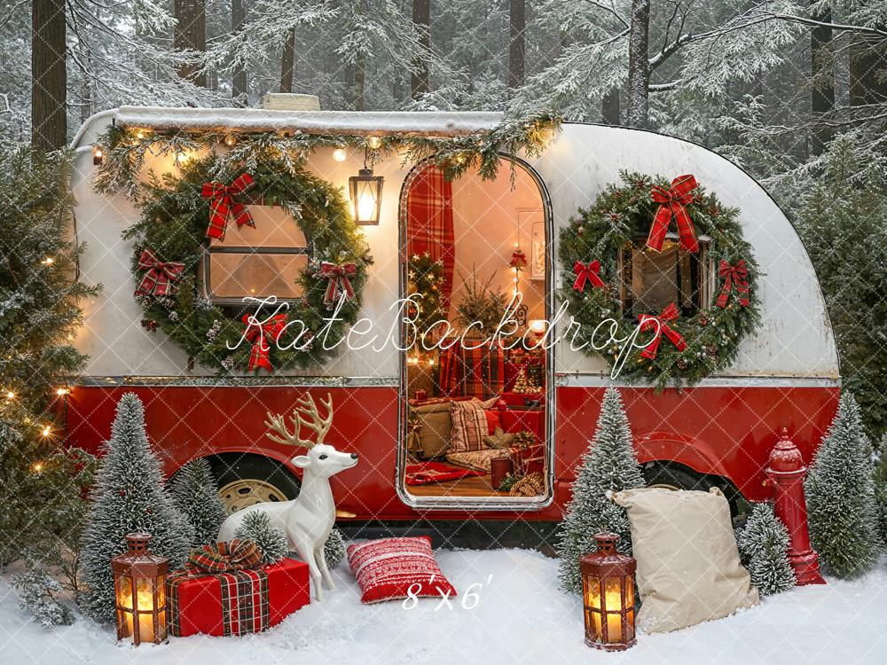 Kate Christmas Caravan Reindeer Presents Snow Backdrop Designed by Emetselch - Image 3