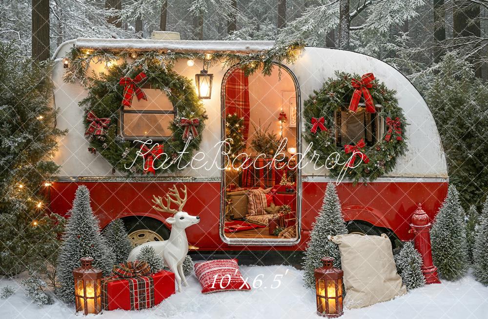 Kate Christmas Caravan Reindeer Presents Snow Backdrop Designed by Emetselch - Image 4
