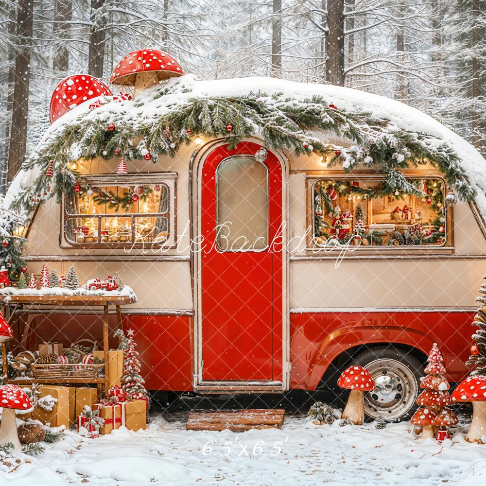 Kate Christmas Caravan Snowy Forest Mushrooms Backdrop Designed by Emetselch - Image 2