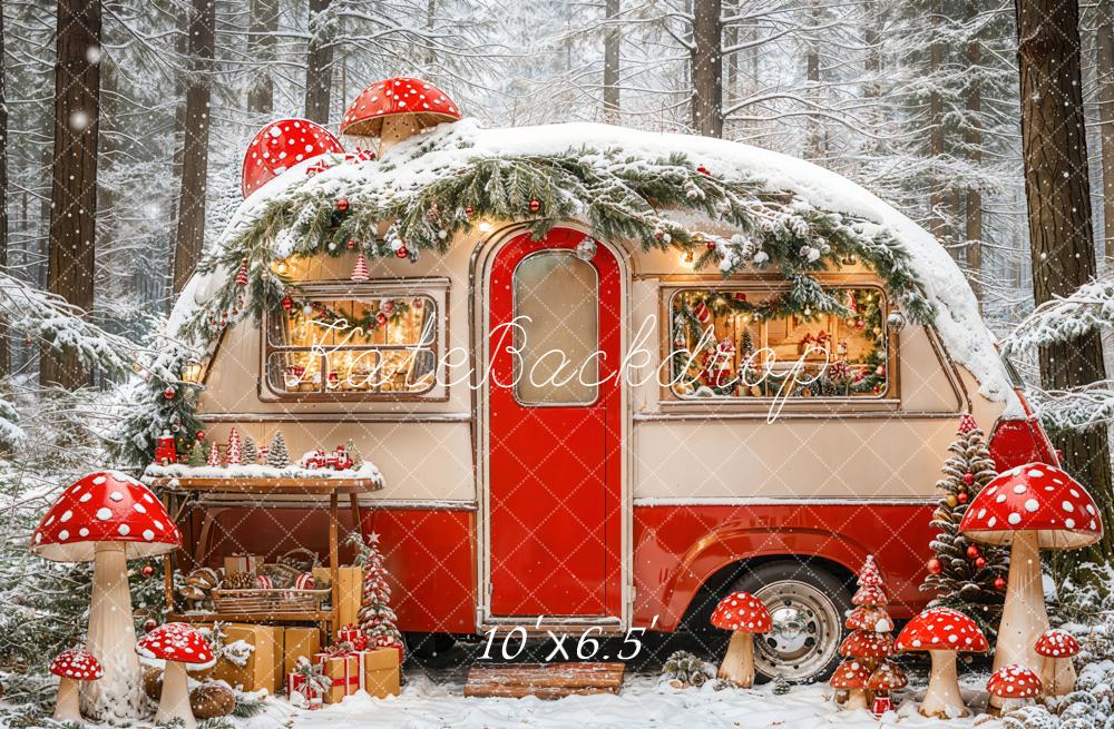 Kate Christmas Caravan Snowy Forest Mushrooms Backdrop Designed by Emetselch - Image 4