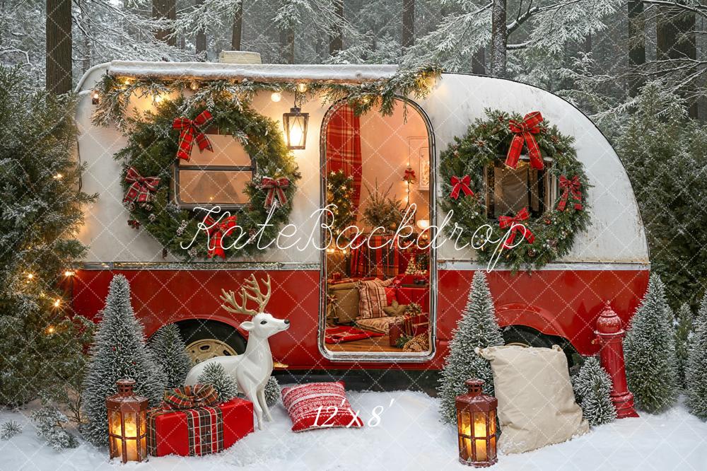Kate Christmas Caravan Wreaths Forest Fleece Backdrop Designed by Emetselch - Image 4