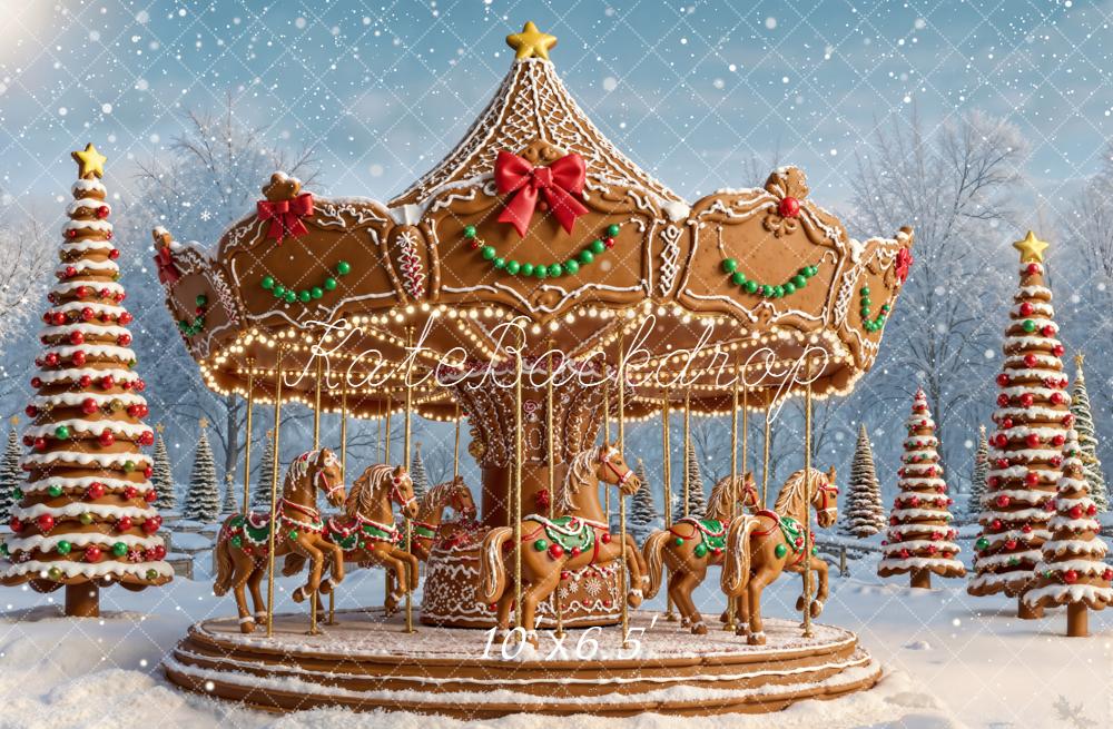 Kate Christmas Carousel Gingerbread Backdrop Designed by Emetselch - Image 4